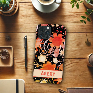 Black Orange Boho Floral Inspirivity iPhone Case