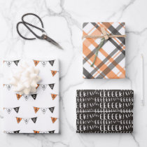 Black Orange Boo Banner Eek Plaid Halloween Wrapping Paper Sheets