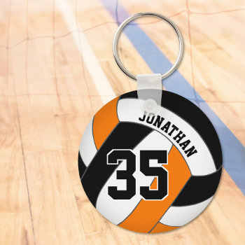 Black Orange Boys Custom Jersey Number Volleyball Keychain by katz_d_zynes at Zazzle