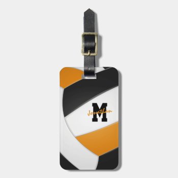 Black Orange Boys Girls Team Gifts Volleyball Luggage Tag by katz_d_zynes at Zazzle