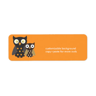 Black+Orange/Brown Owls, customizable background Label