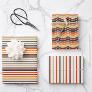 BLACK ORANGE BROWN TAN FALL STRIPES WRAPPING PAPER SHEETS