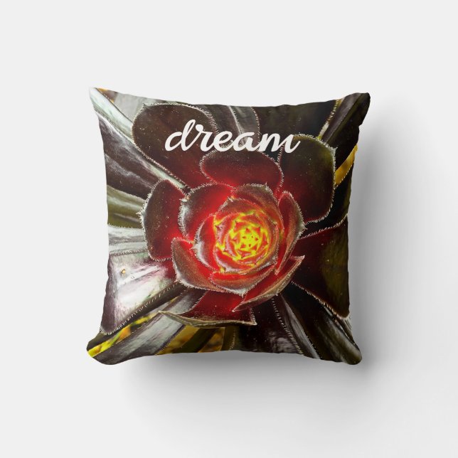 Black Orange Cactus Photo Dream Quote Script Bold Throw Pillow (Front)