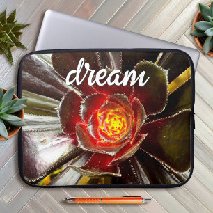 Black Orange Cactus Photography Dream Quote Script Laptop Sleeve