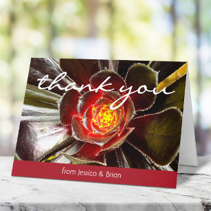 Black orange cactus photograpy script name modern letterpress thank you card