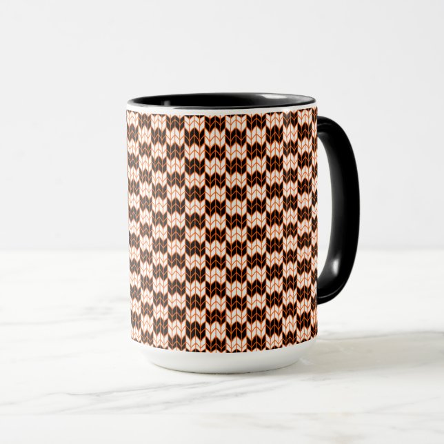 BLACK ORANGE CHECK KNIT Tall Black Combo Mug (Front Right)