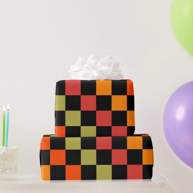 Black Orange Checkered etro Plaid Pattern  Wrapping Paper (Party Gifts)