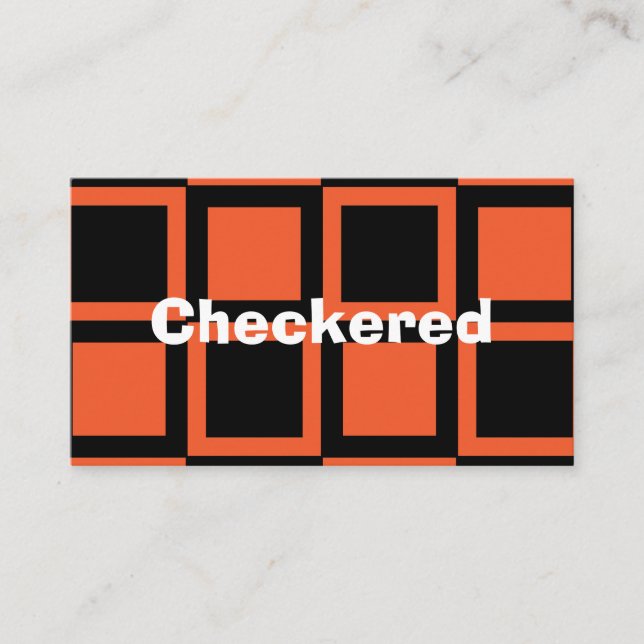 Black Orange Checkered Pattern Business Card (Front)