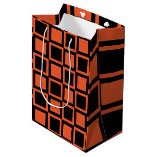 Black Orange Checkered Pattern Medium Gift Bag