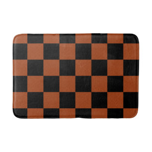 Black & Orange Checkered Squares Buffalo Plaid Bath Mat