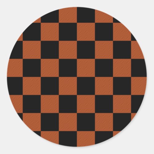 Black  Orange Checkered Squares Buffalo Plaid Classic Round Sticker