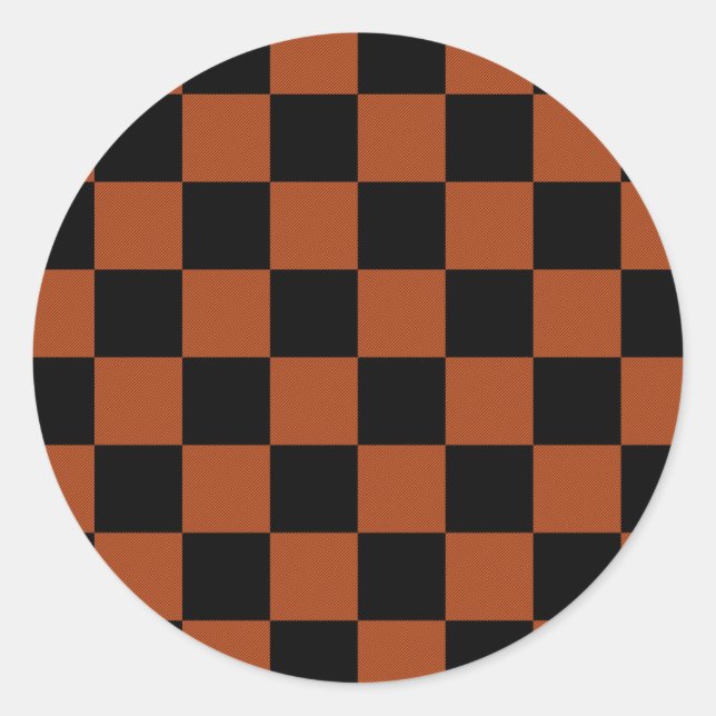 Black & Orange Checkered Squares Buffalo Plaid Classic Round Sticker (Front)