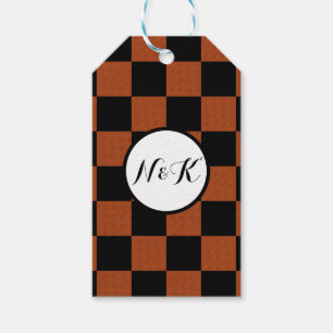 Black & Orange Checkered Squares Buffalo Plaid Gift Tags