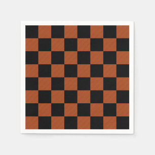 Black & Orange Checkered Squares Buffalo Plaid Napkins