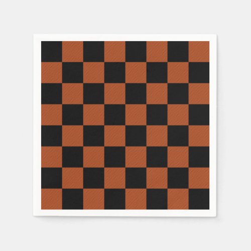 Black  Orange Checkered Squares Buffalo Plaid Napkins