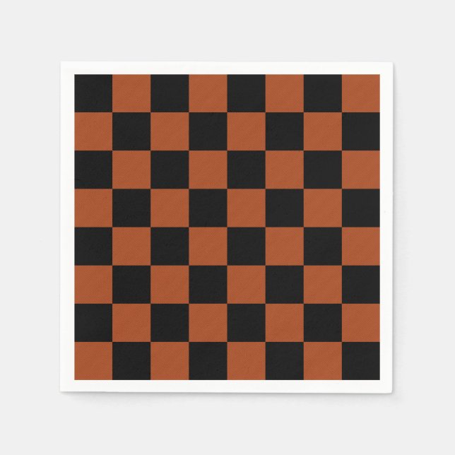 Black & Orange Checkered Squares Buffalo Plaid Napkins (Front)