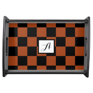 Black & Orange Checkered Squares Buffalo Plaid Serving Tray
