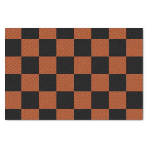 Black  Orange Checkered Squares Buffalo Plaid Tissue Paper