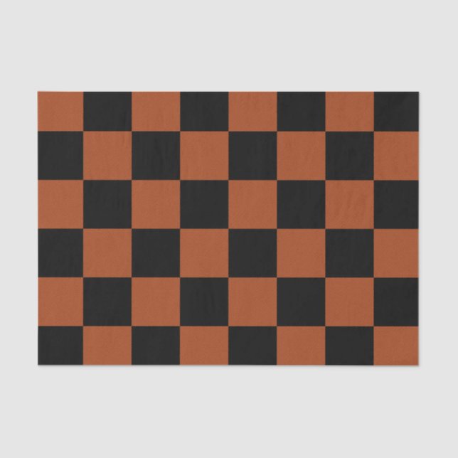 Black & Orange Checkered Squares Buffalo Plaid Tissue Paper (Front)