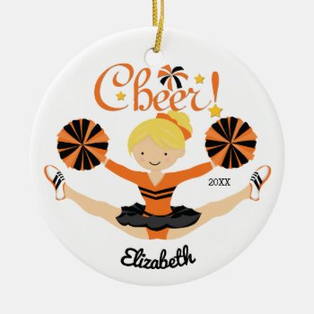 Black & Orange Cheer Blonde Cheerleader Ornament by celebrateitornaments at Zazzle