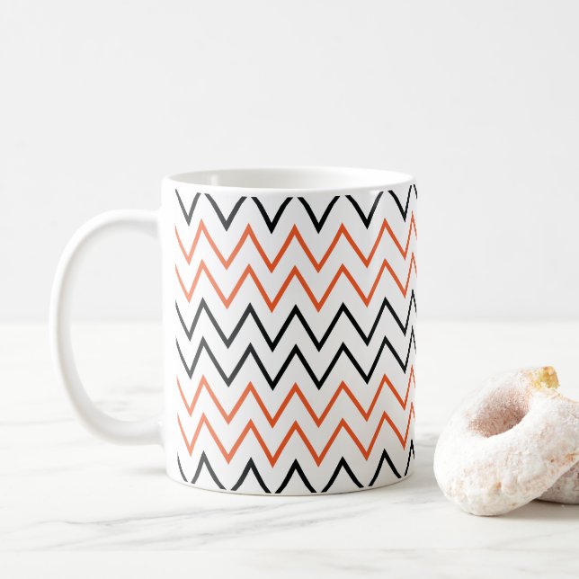 Black Orange Chevron Zigzag Coffee Mug (With Donut)