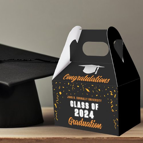 Black Orange Congratulations 2024 Graduation Party Favor Boxes