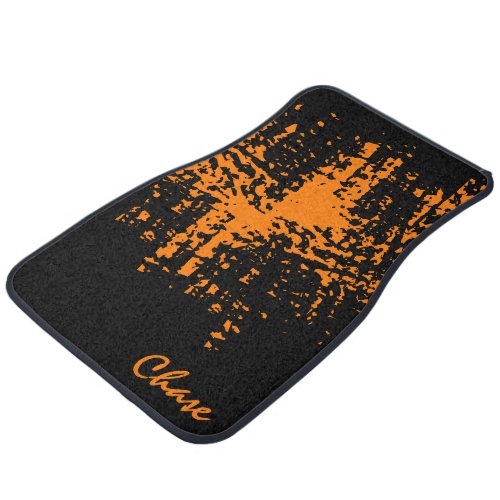 Black  Orange Cool Set Of Abstract Car Floor Mats