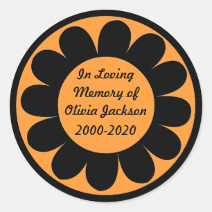 Black orange customizable daisy sympathy stickers