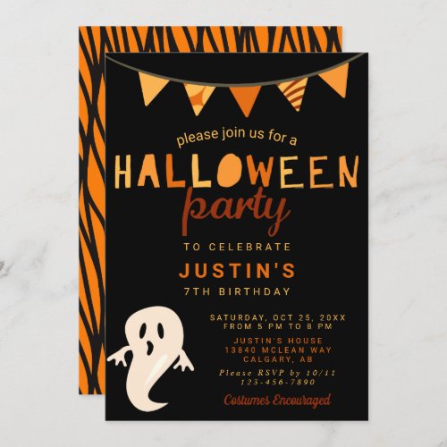 Black Orange Cute Halloween Birthday Party Kids Invitation