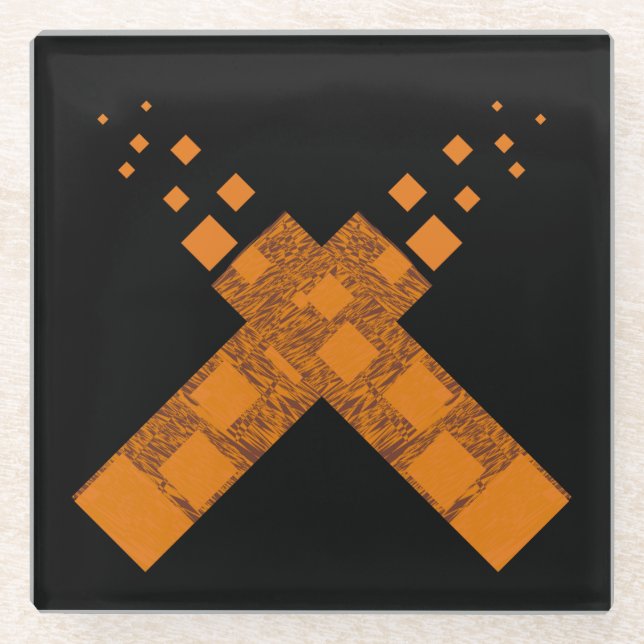 Black Orange Dark Pagan Fire Art Cult Cross Gothic Glass Coaster (Front)