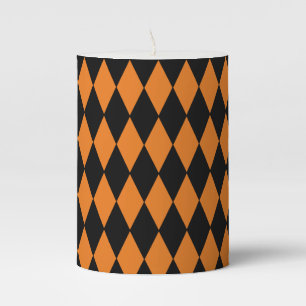 Black & Orange Diamond Print Pillar Candle