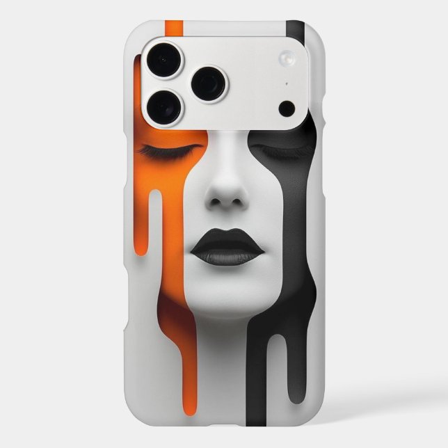 Black & Orange Dripping Paint Surreal Face Phone C Case-Mate iPhone Case (Back)