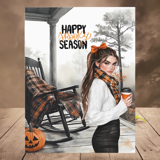 Black Orange Fall Happy Spooky Season Halloween Holiday Postcard (Creator Uploaded)
