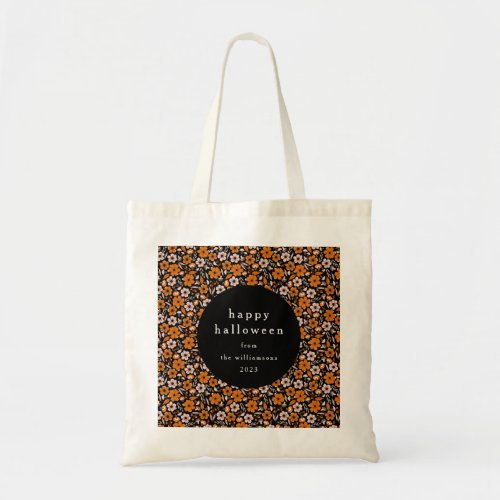 Black Orange Flowers Mushrooms Halloween Custom Tote Bag