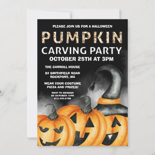 Black Orange Fun Halloween Pumpkin Carving Party Invitation
