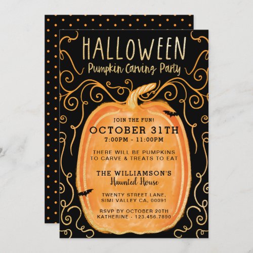 Black  Orange Fun Halloween Pumpkin Carving Party Invitation