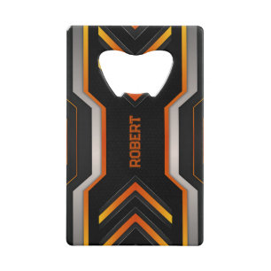 Black & Orange Gaming Background Monogram Credit Card Bottle Opener