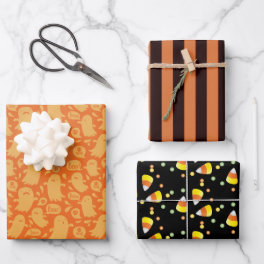 Black Orange Ghost Candy Corn Orange Halloween Wrapping Paper Sheets