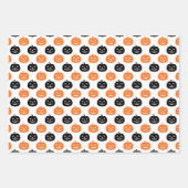 Black Orange Ghost Pumpkin Dots Halloween Wrapping Paper Sheets (Front)