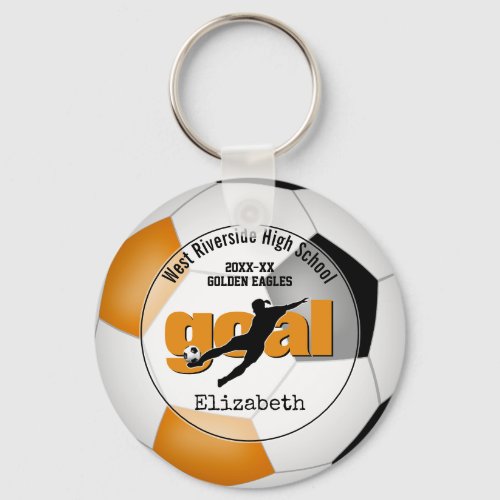black orange girls soccer goal team spirit sports keyring