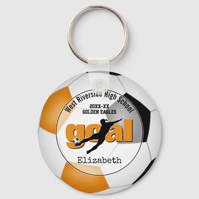 black orange girls soccer goal team spirit sports keychain (Front)