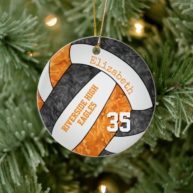 black orange girls sports volleyball memento ceramic ornament (Tree)