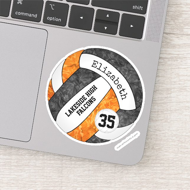 black orange girls volleyball w school mascot name sticker (Detail)