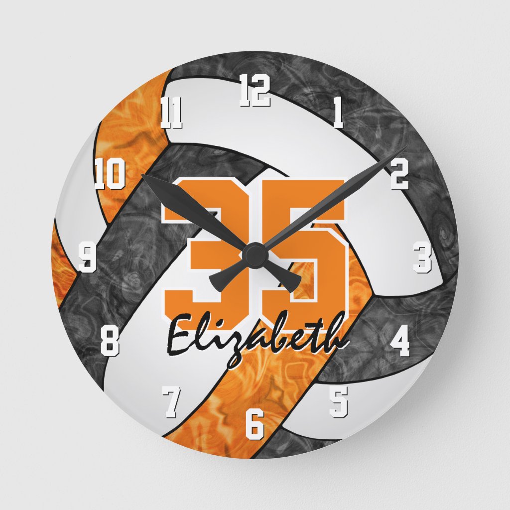 black orange girly team colors volleyball room wall clock