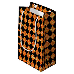 BLACK & ORANGE GLITTER LOOK HALLOWEEN SMALL GIFT BAG