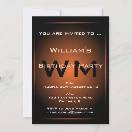 Black &amp; Orange Glow Monogram Sci-fi - Invitation