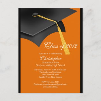 Black Orange Grad Cap Graduation Party Invitation by celebrategraduations at Zazzle