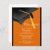 Black Orange Grad Cap Graduation Party Invitation (Front/Back)