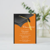 Black Orange Grad Cap Graduation Party Invitation (Standing Front)