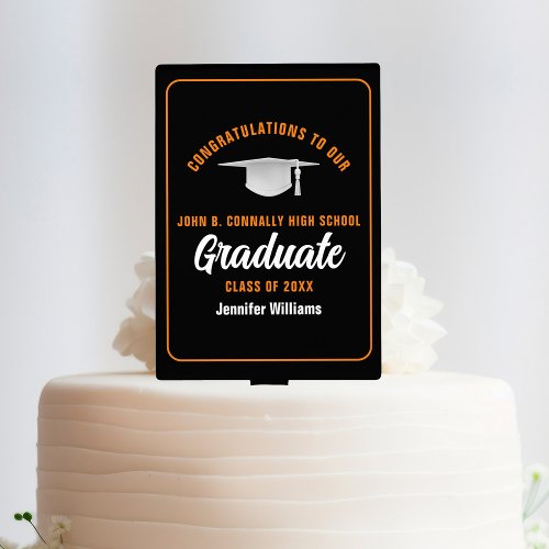 Black Orange Graduate Custom 2024 Graduation Party Cake Topper